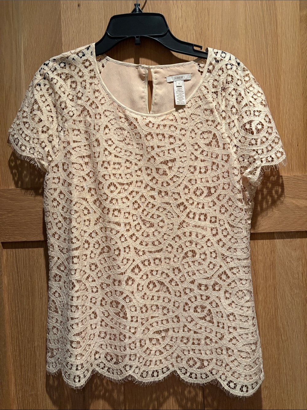 J Crew Cream Lace Short Sleeve Shell Top